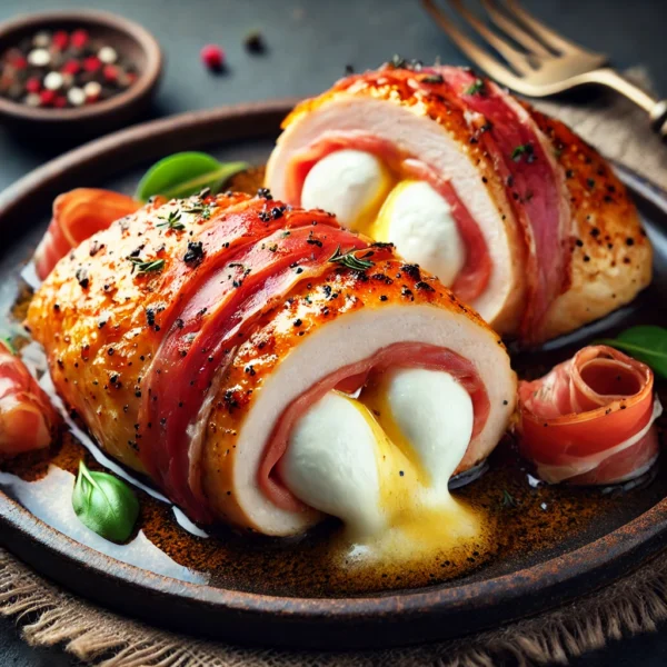 Kuracie prsia plnené mozzarelou di bufala, prosciuttom a sušenými paradajkami